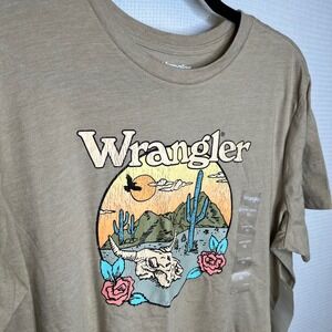 Wrangler Womens T Shirt Graphic Print Desert Scene Short‎ Sleeve XL Medium Khaki